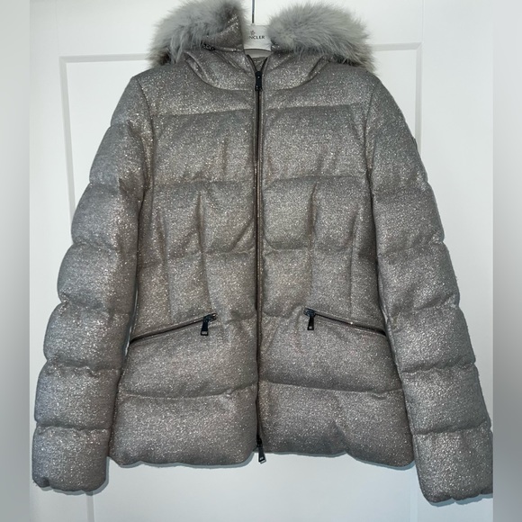 Moncler Grey Cardamine Faux Fur-trimmed Metallic Wool Down Jacket Size Small - Picture 4 of 9